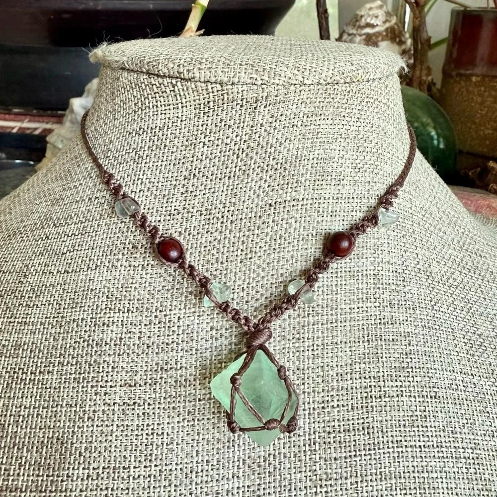 Boho Hippie Micro Macrame Crystal Choker Necklace - Picture 2 of 10
